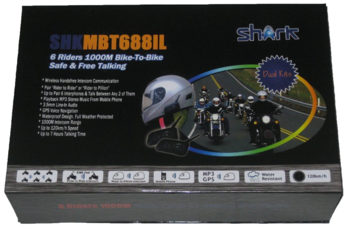 Shark SHKLXMBT688IL Motorcycle Bluetooth Headsets 6 Riders Intercom set - packaging box